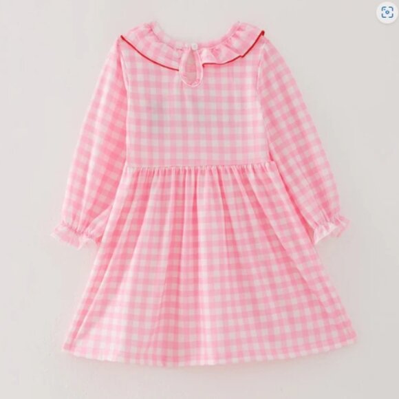 Boutique Christmas Tree Girls Pink Plaid Long Sleeve Dress - Picture 5 of 6